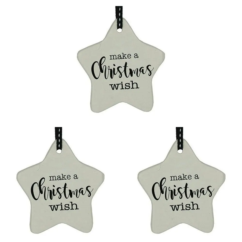 3x Ceramic Hanging 8x9cm Star Christmas Wish w/Ribbon Ornament Home/Office Decor