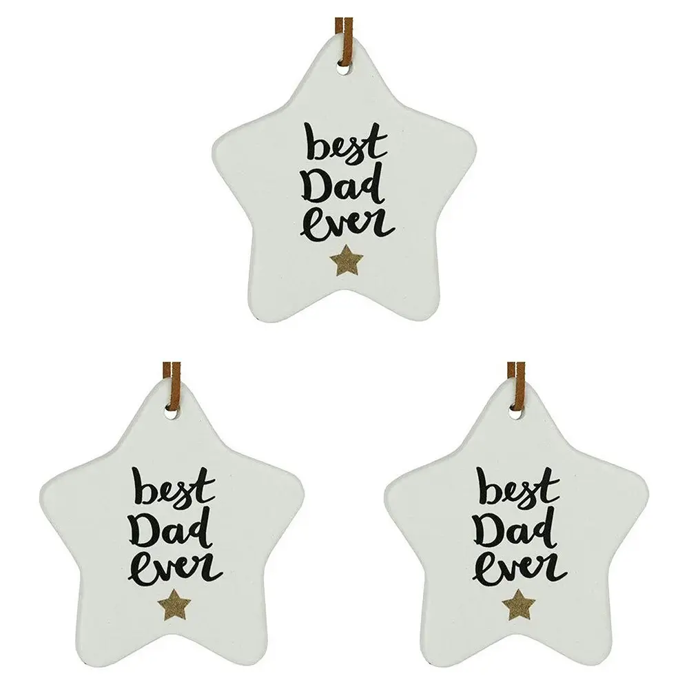 3x Ceramic Hanging 8x9cm Star Best Dad Ever w/ String Ornament Home/Office Decor