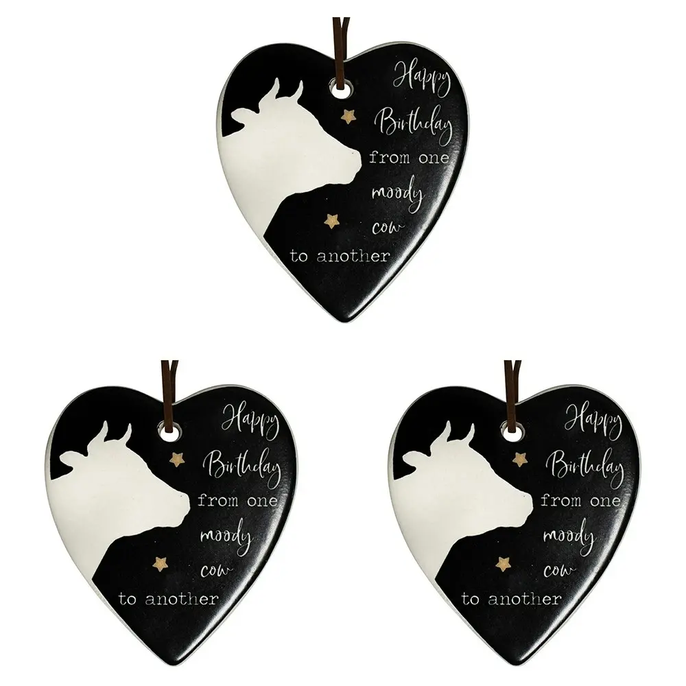 3x Ceramic Hanging 8x9cm Heart Moody w/ Hanger Ornament Home/Office Room Decor