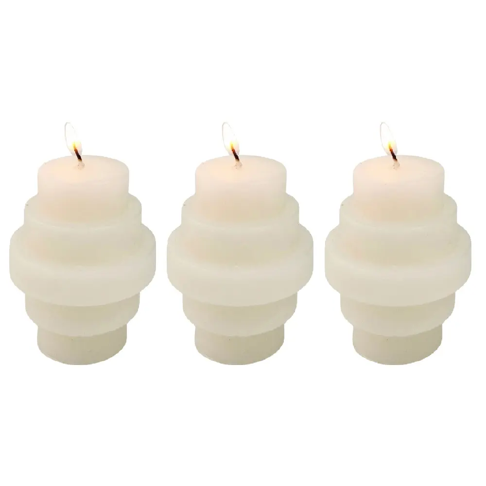 3x Urban Stacked 6cm Vanilla Scented Candle Home Fragrance Tabletop Decor Cream