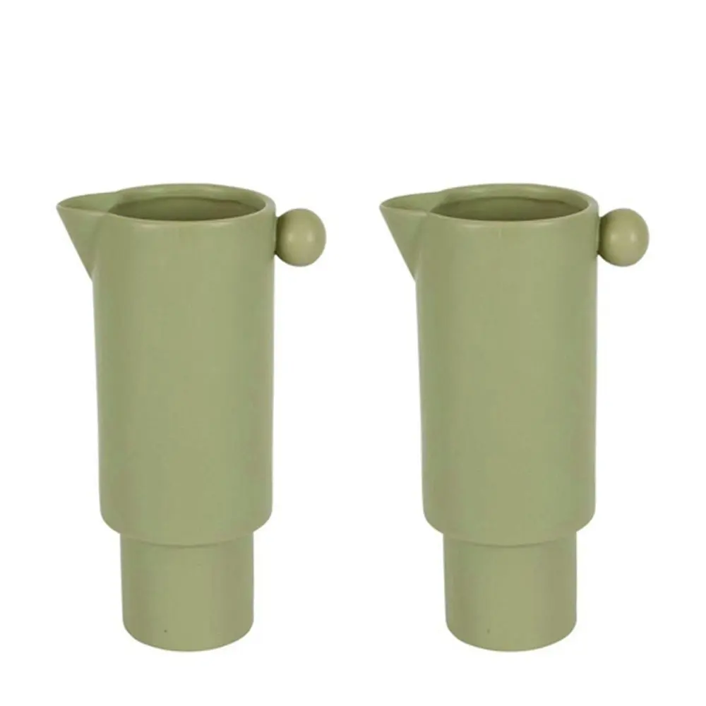 2x Belle Freyja Stoneware Jug Flower Vase Decor Small 21cm Tabletop Accent Green