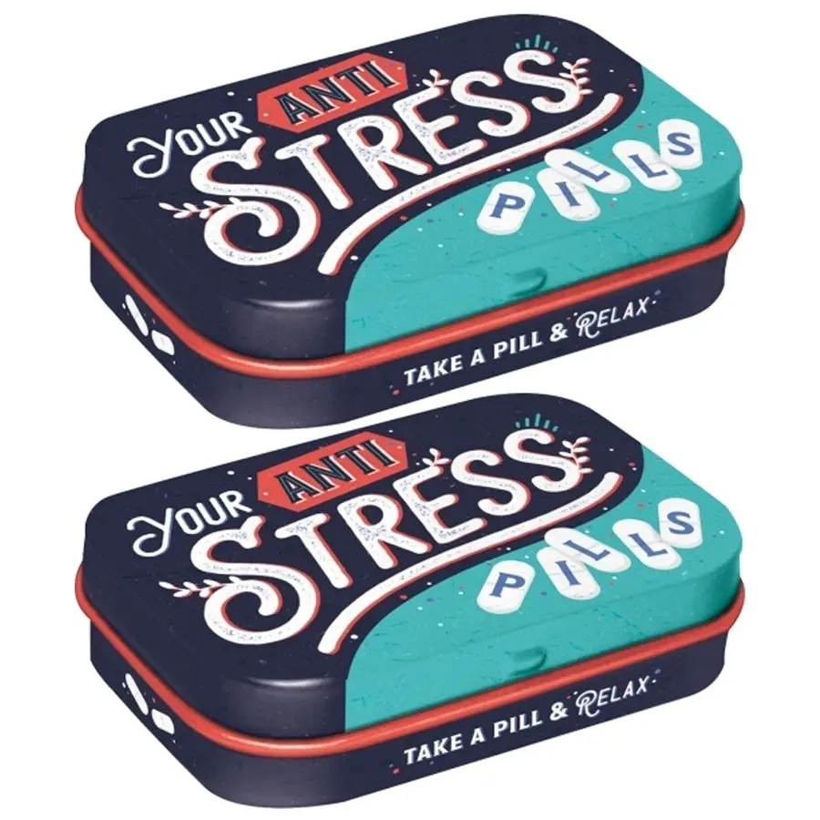 2x Nostalgic Art 6cm Metal Tin Mint Box Anti Stress Pills Fresh Breath Candy