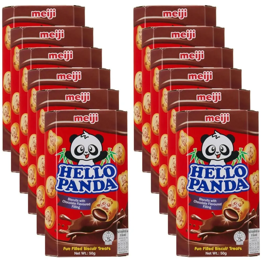 12x Meiji Hello Panda Chocolate Flavoured Japanese Sweet Biscuit Snack 50G