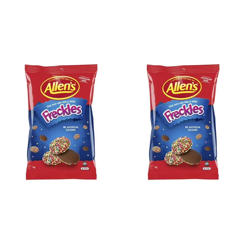 2x Allen's 1kg Freckles Creamy Hundreds & Thousands Chocolate Crunch Candy Snack