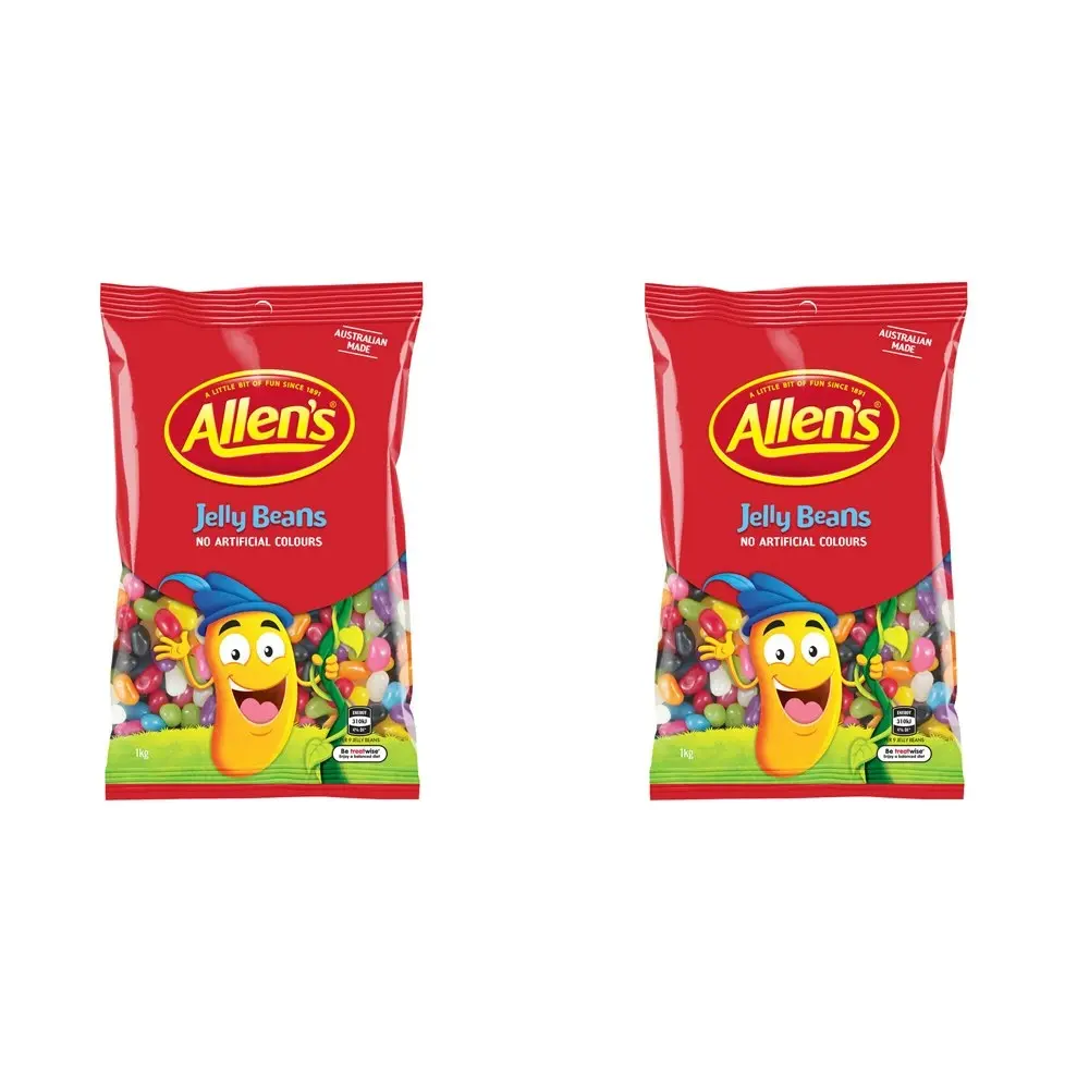 2x Allen's 1kg Assorted Fruit Stawberry/Orange/Apple Chewy Jelly Beans Bag