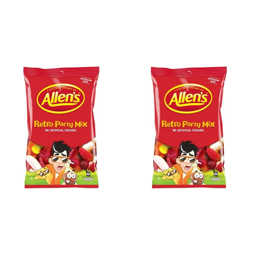 2x Allen's 1kg Retro Party Mix Teeth/Milk Bottles/Chewy Fruit Jelly Snack Bag