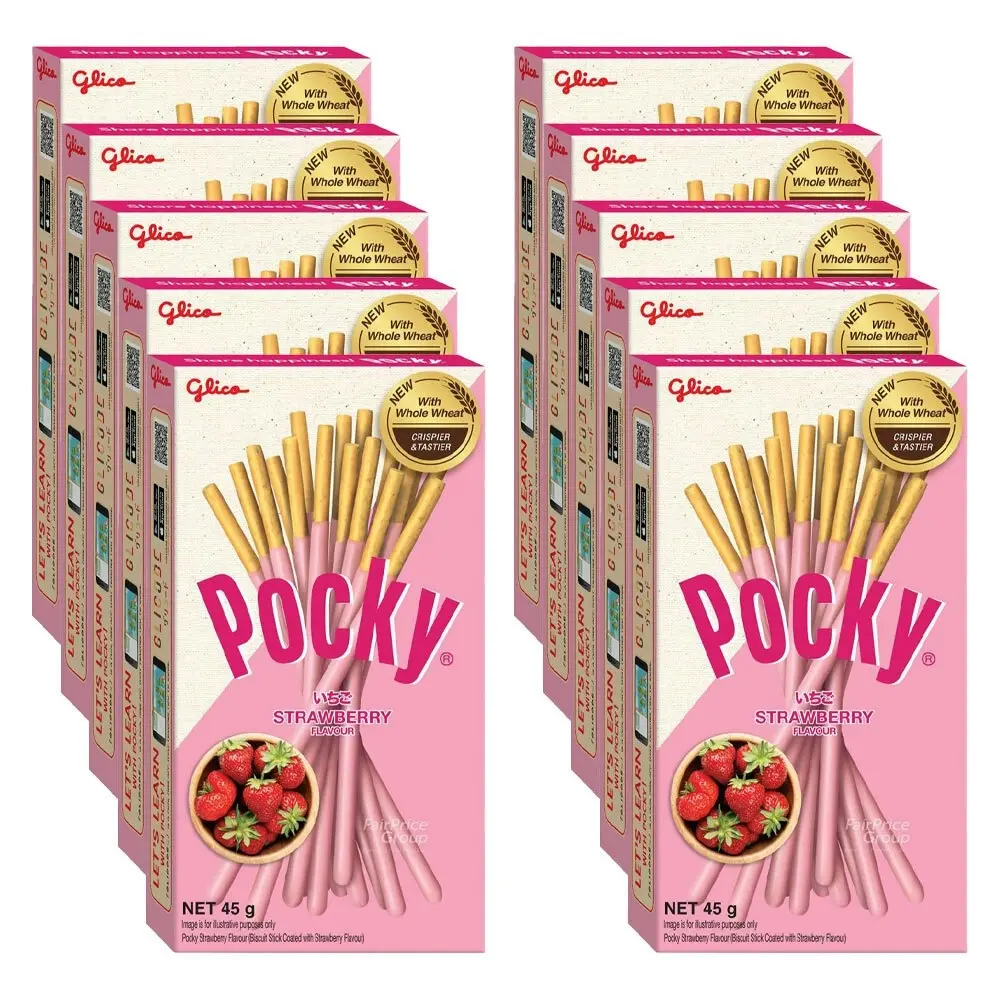 10x Pocky Strawberry Flavour Dipped Sticks Japanese Sweet Biscuit Snack 45G