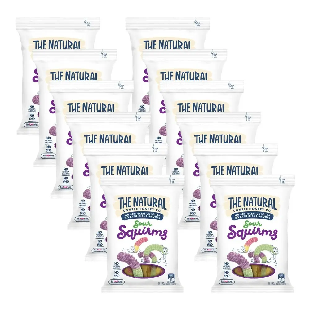 12pc The Natural Confectionery Co. Sours Squirms 180g Gummy Lollies Candy