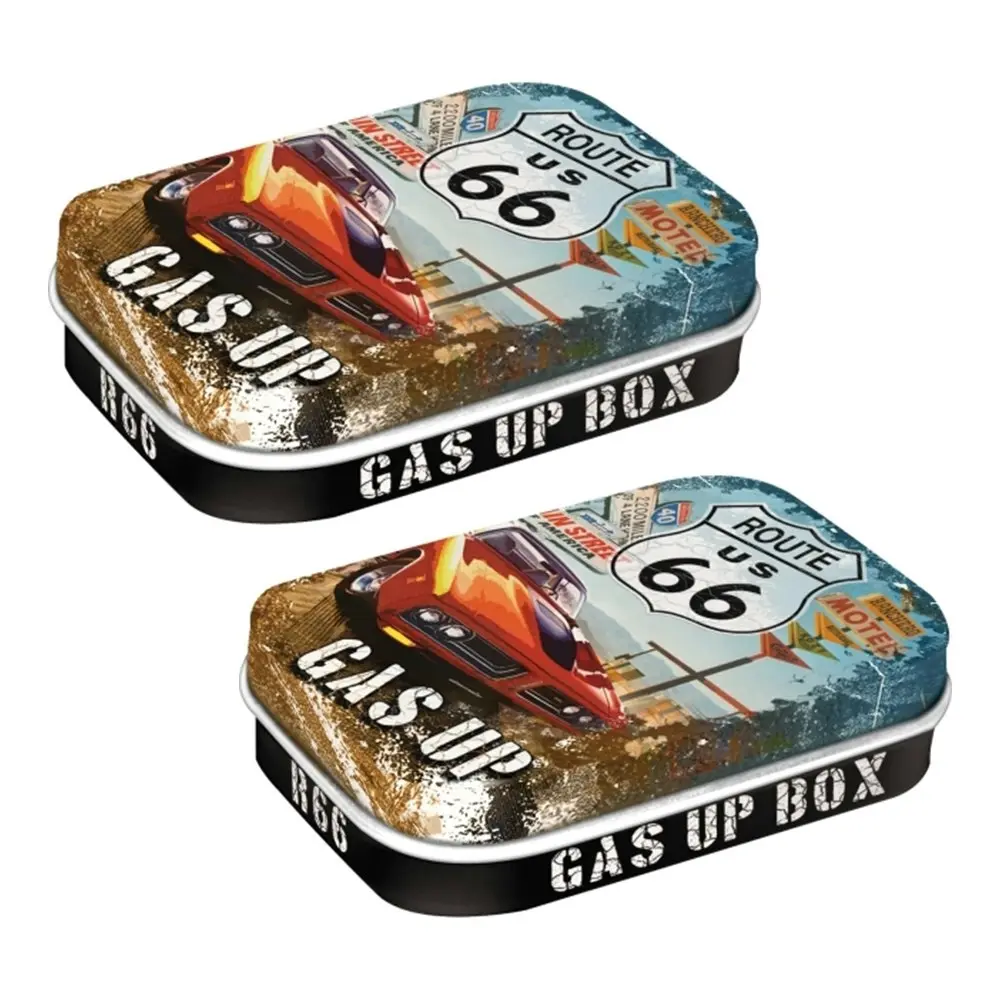 2x Nostalgic Art Mint Box 6cm Metal Tin Route 66 Gas Up Fresh Breath Hard Candy