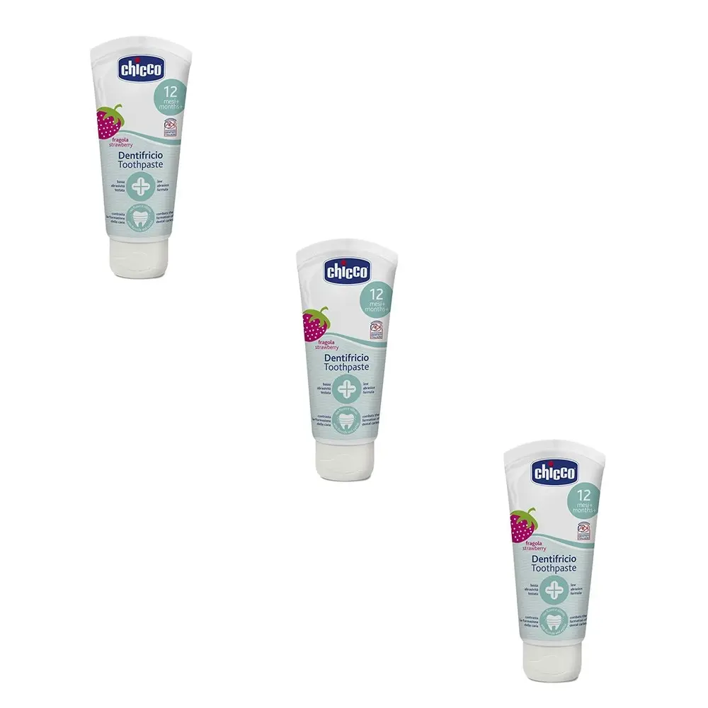 3x Chicco Nursing Baby 50ml Flouride-Free Toothpaste Dental Care Strawberry 12m+