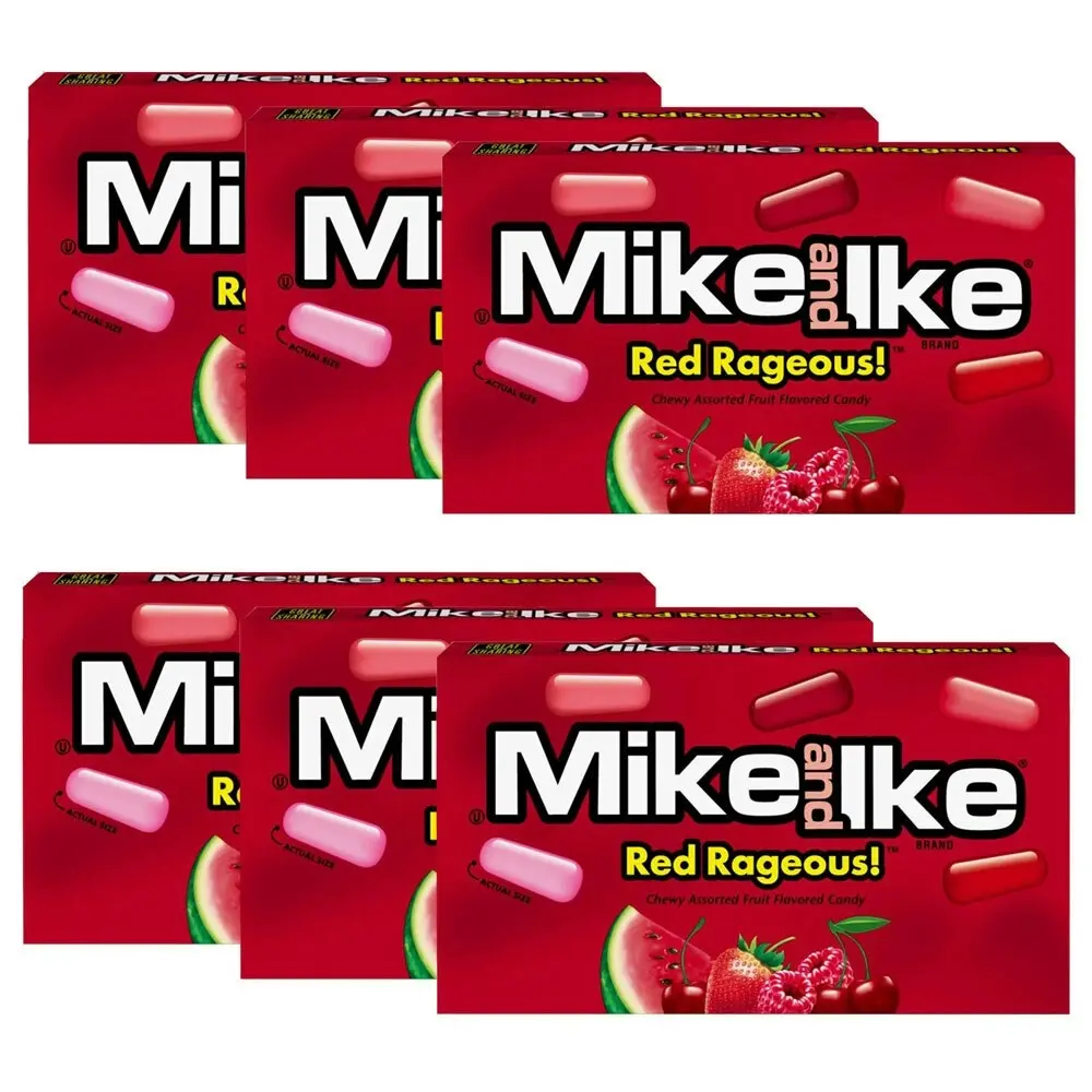 6x Mike & Ike Red Rageous Chewy Confectionery Candy Lollies Sweets Box 120g