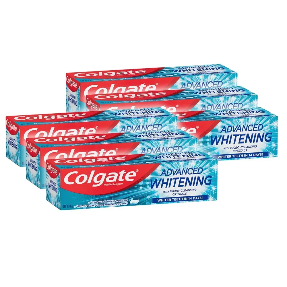 6x Colgate 110g Tube Advanced Teeth Whitening Micro Cleansing Crystal Toothpaste