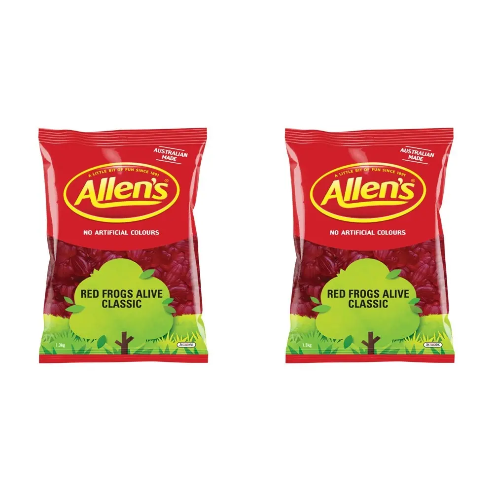 2x Allen's 1.3kg Red Frogs Raspberry Flavoued Chewy Candy/Lollies/Sweets Bag