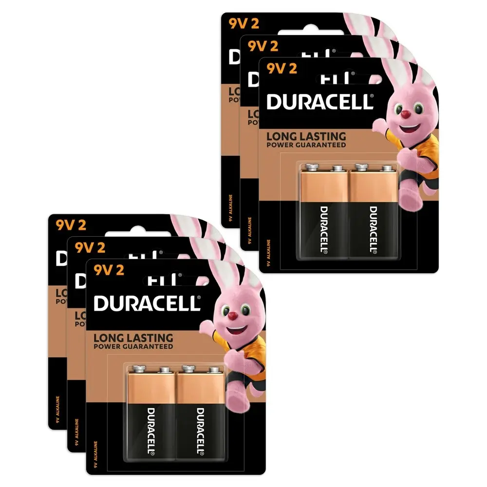 6x 2pc Duracell Coppertop 9V Alkaline Battery Pack Single Use Batteries