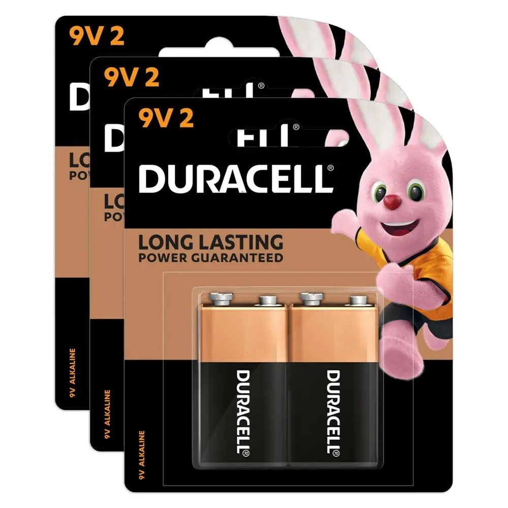 3x 2pc Duracell Coppertop 9V Alkaline Battery Pack Single Use Batteries