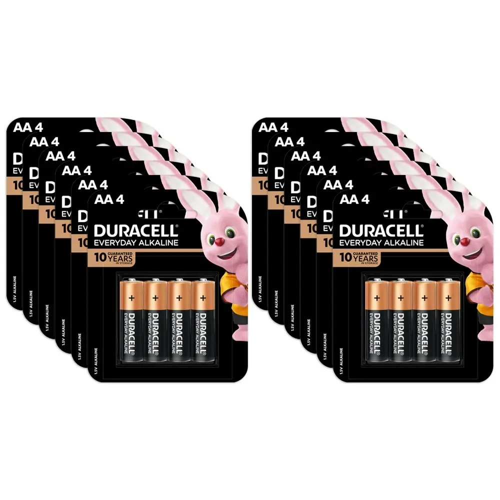 12x 4pc Duracell Everyday AA Size Alkaline Battery Pack Single Use Batteries