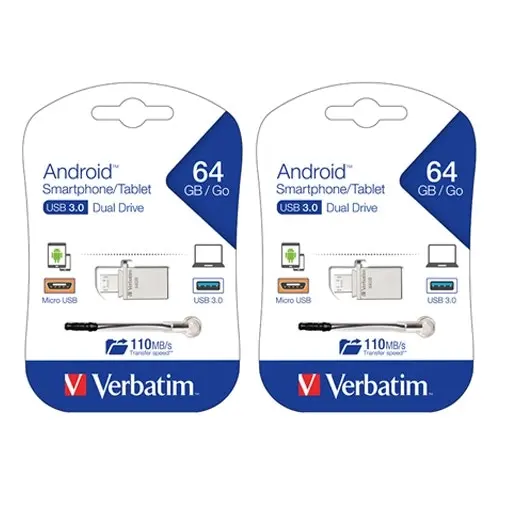 2PK Verbatim Store'n'Go OTG MicroUSB 3.0 Drive 64GB Storage f/ Smartphone/Tablet