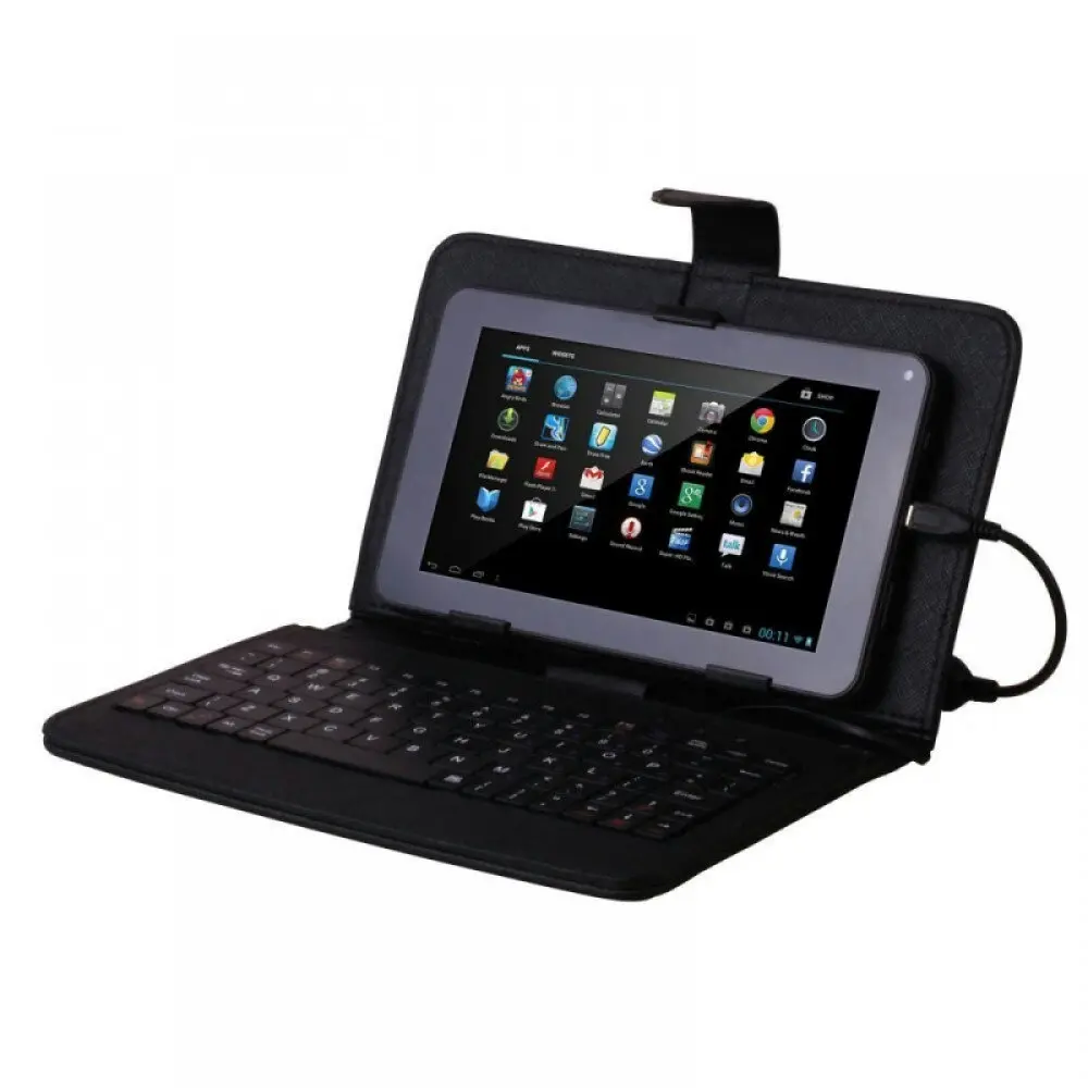 Laser Universal Folio Case Cover Protection w/ Keyboard For 7" Tablet Black