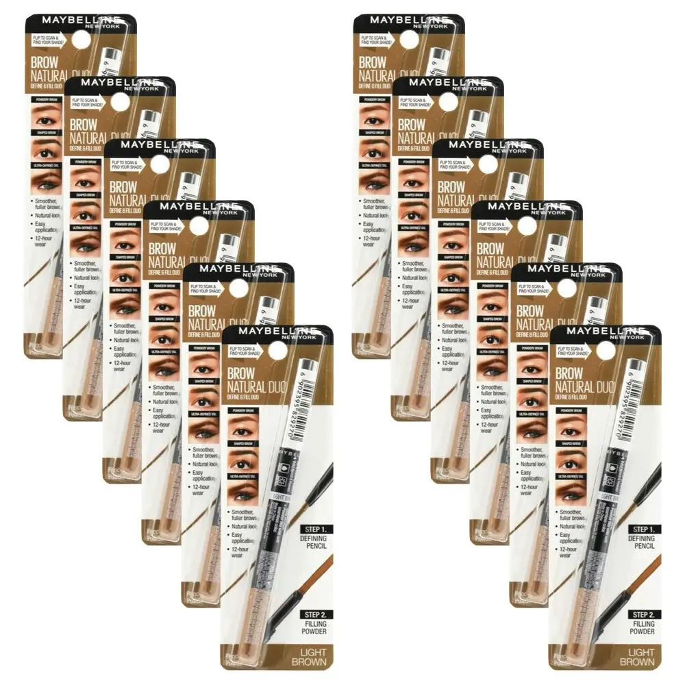 12x Maybelline Brow Natural Duo Women Cosmetic Beauty Makeup Light Brown 20g