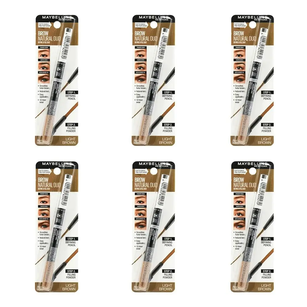 6x Maybelline Brow Natural Duo Liner Women Cosmetic Beauty Makeup Light BRWN 20g