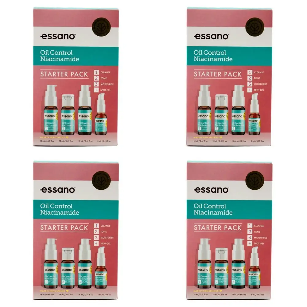 4x 4pc Essano Oil Control Niacinamide Clenser/Moisture Spot Gel Starter Pack