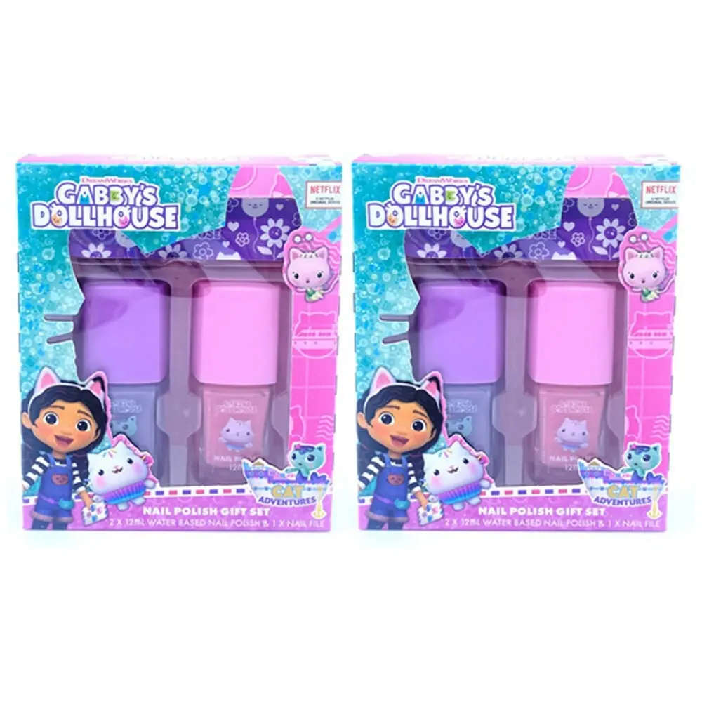 2x 3pc Gabbys Dollhouse Kids/Childrens Nail Polish/File Self Care Pamper Set 6+