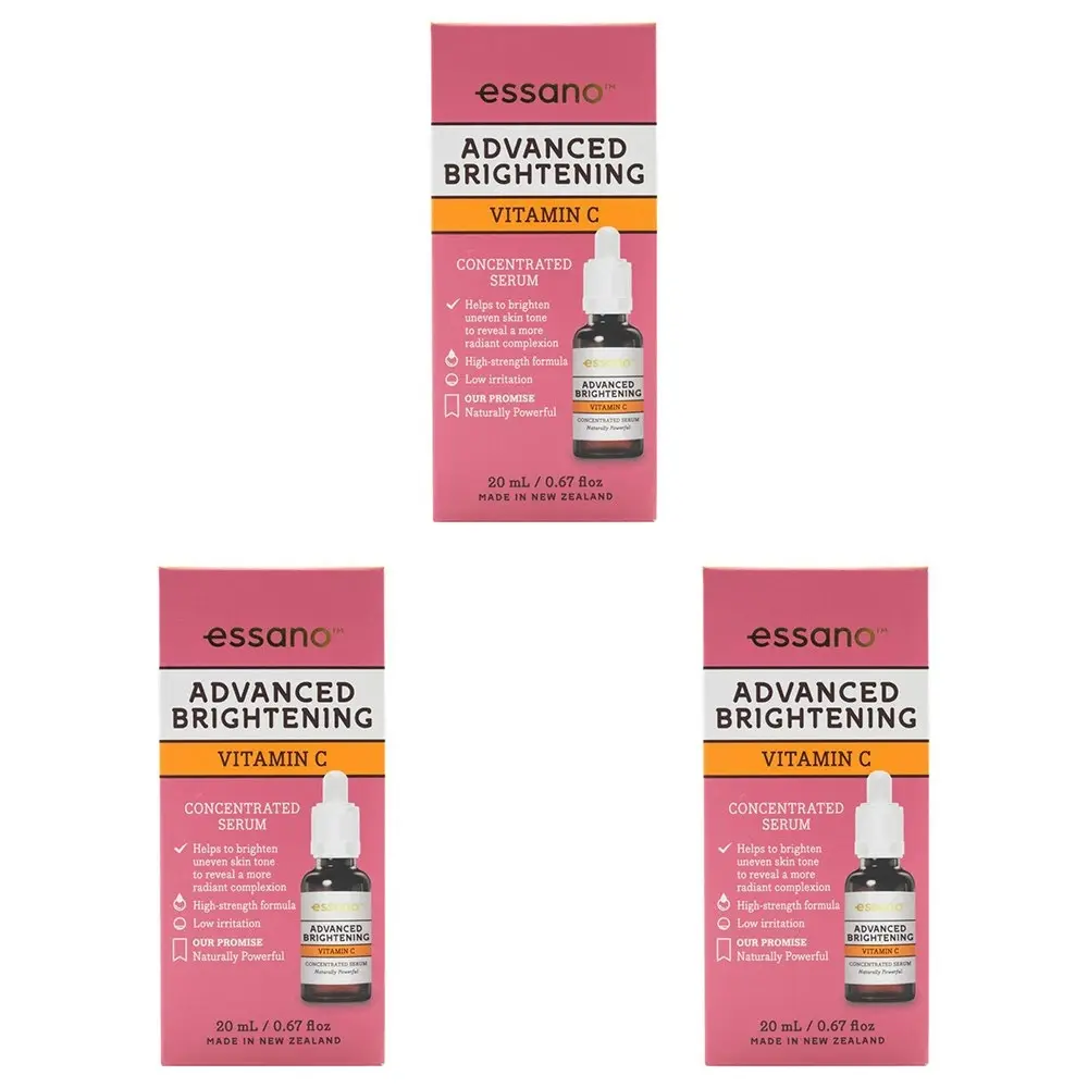 3x Essano Concentrated Serum Advanced Brightening Vitamin C Skin Hydration 20ml