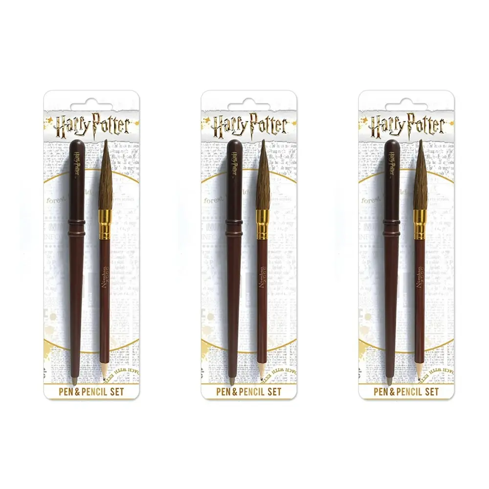 6pc Wizarding World Harry Potter Wand And Brush Themed Novelty Pen Set