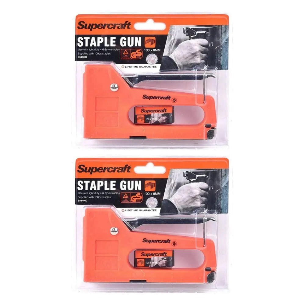 2x Supercraft Light Duty Home/Office 6-8mm Staple Gun w/ 100x8mm Staples Box