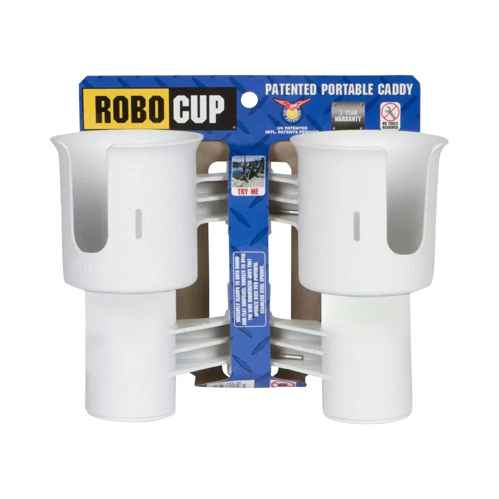 Robo Cup Portable 2-Drink Caddy/Bottle Holder Camping/Fishing Accessory White