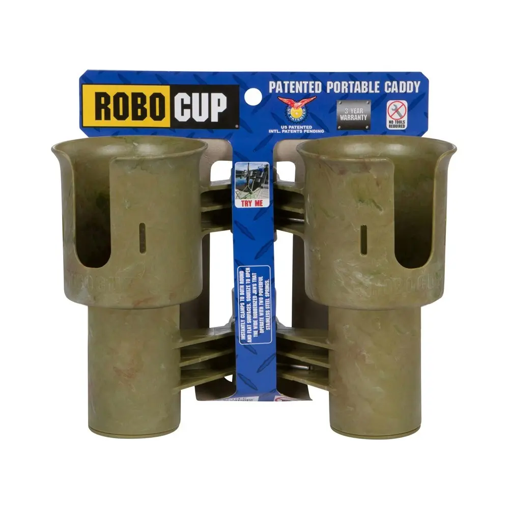 Robo Cup Portable 2-Drink Caddy/Bottle Holder Camping/Fishing Accessory Camo