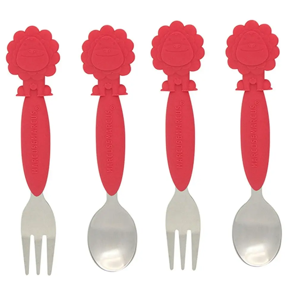 2x 2pc Marcus & Marcus BPA Free Spoon & Fork Cutlery Set Kids/Baby 3m+ Red Lion