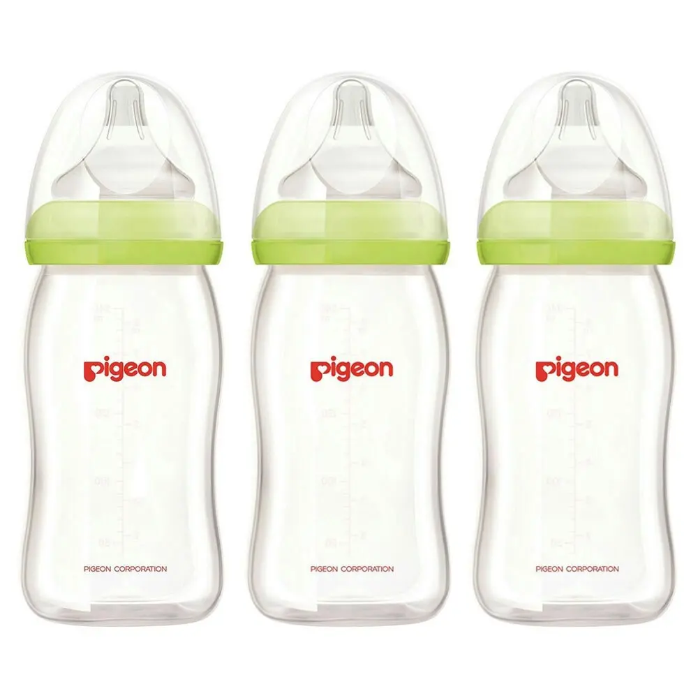 3x PIGEON Softouch Glass Peristaltic Plus Feeding Bottle 160ml SS Teat Baby 0m+