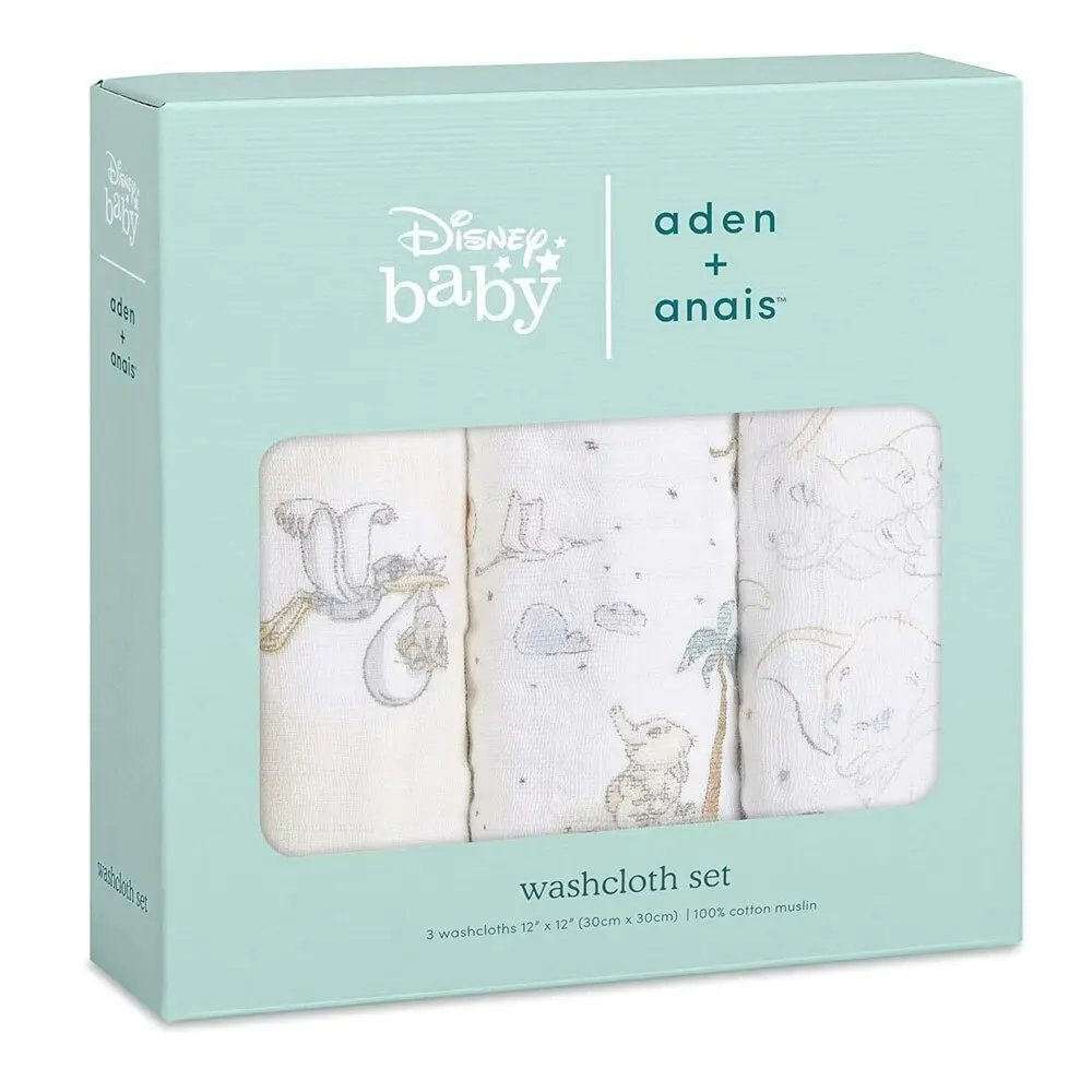 3pc Aden & Anais My Darling Dumbo Baby/Infant Classic Soft Cotton Washcloths Set