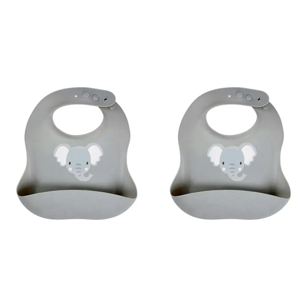 2x Splosh Baby Elephant Silicone Feeding Bib Adjustable Food Catcher 24cm GRY 0+