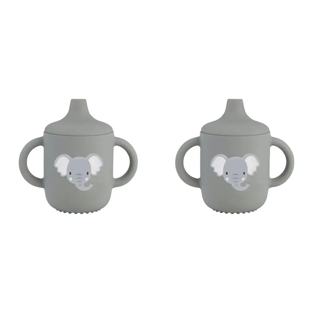 2x Splosh Baby Elephant Silicone Sippy Cup w/ Handles Drinkware 12cm Grey 0+