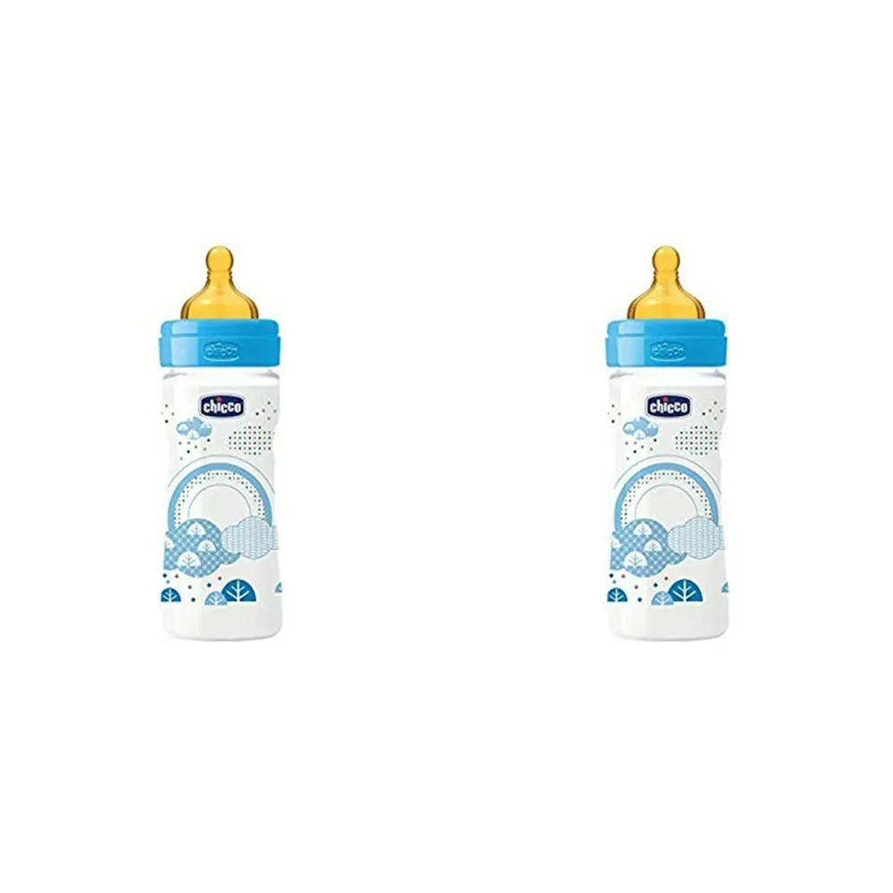 2x Chicco Nursing Baby Well-Being 250ml Feeding Bottle/Anti Colic Teat 2m+ Boy