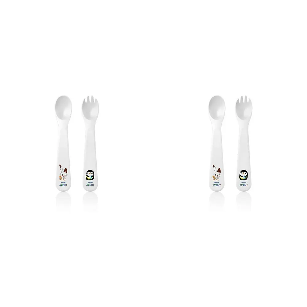 2x Philips Avent Toddler Fork & Spoon Plastic Cutlery/Feeding Utensil Set 12m+