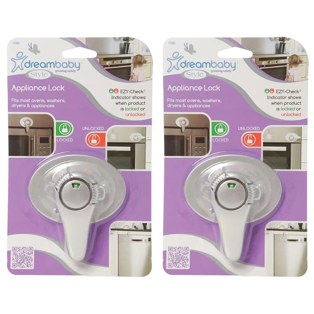 2x dreambaby Ezy-Check Baby Safety Swivel Appliance/Microwave Lock Silver 9cm