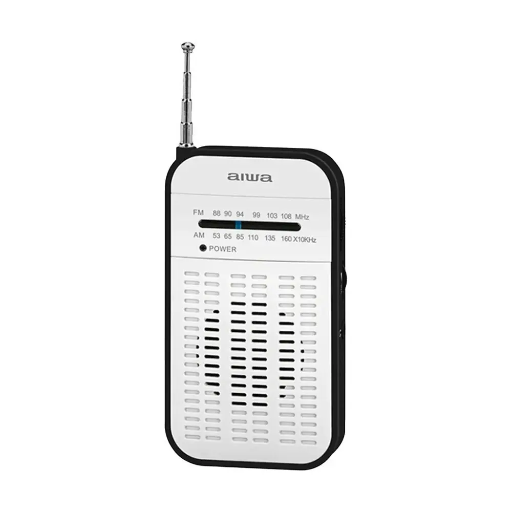 AIWA Portable Handheld AM/FM AAA Battery Manual Radio w/Headphone Jack - White