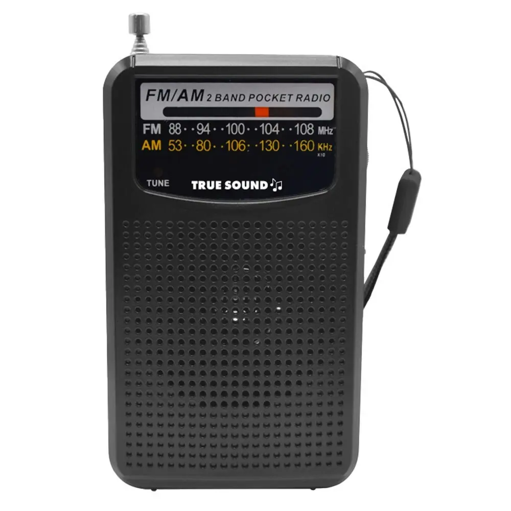 True Sound 2-Band 13cm Portable AM/FM Pocket Radio w/ 3.5mm Headphone Jack Black