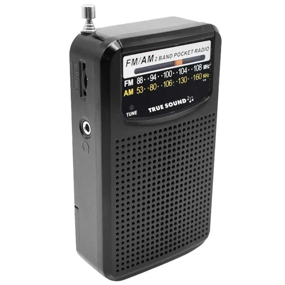 True Sound 2-Band 13cm Portable AM/FM Pocket Radio w/ 3.5mm Headphone Jack Black