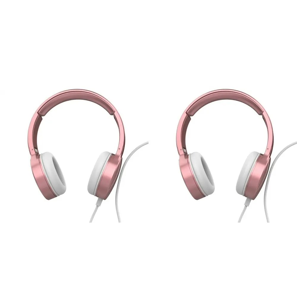 2x Laser Wired Folding 3.5mm Aux Over-Ear Headphone Headset For Phones Rose Gold