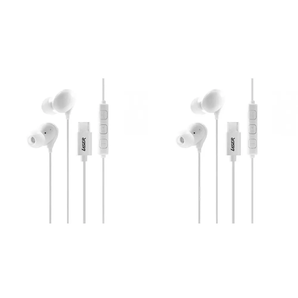 2x Laser Wired USB-C In-Ear Earphones w/ In-Line Controls 1.2m For iPhone 15 WHT