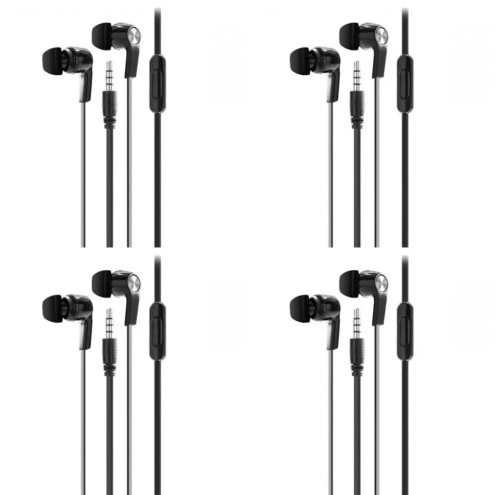 4x Laser 3.5mm AUX Wired 1.2m In-Ear Earphones w/ Microphone For Smartphones BLK