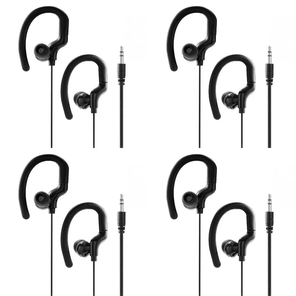 4x Laser Wired Sports 3.5mm In-Ear AUX Ear-Hook Earphones 1.2m w/Silicone Tip BK