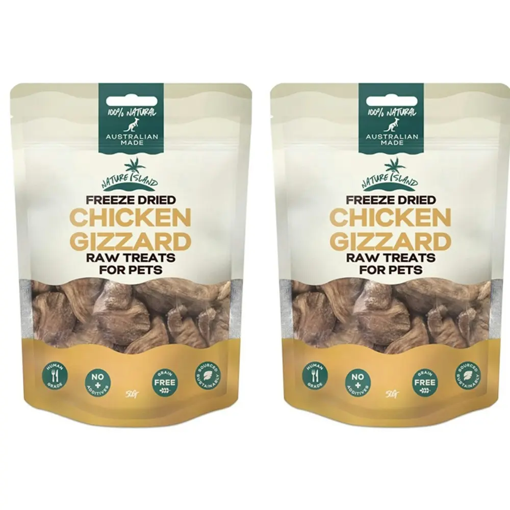 2x Nature Island Freeze Dried Chicken Gizzard 50g AU Made Dog/Cat Raw Treats