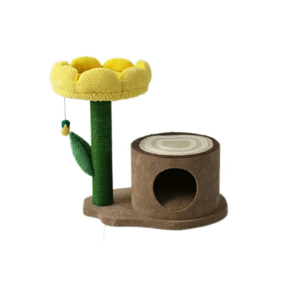 Catio Pet Cat Log Scratcher House w/ Yellow Camelia Scratching Tree Furniture