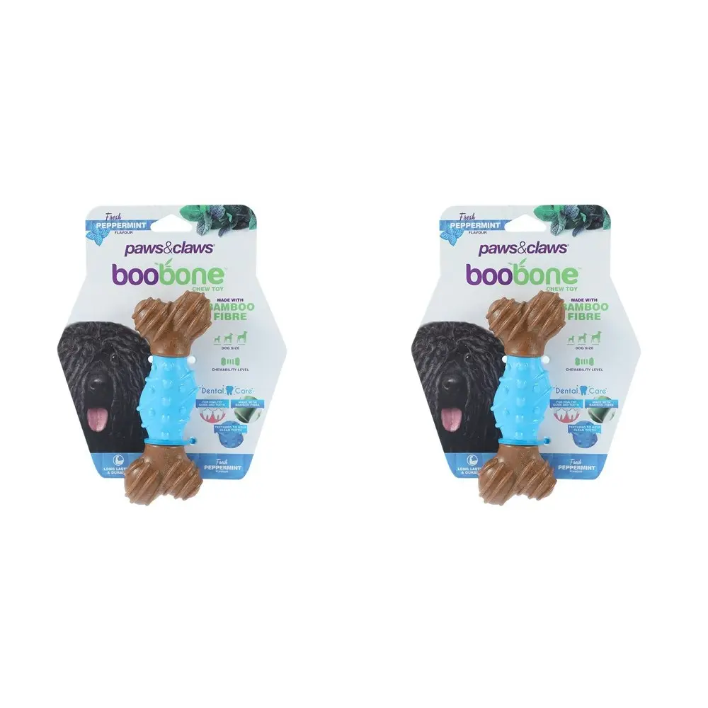 2x Paws & Claws BooBone 15cm Bamboo Fibre Dental Dog Chew Treat/Toy Peppermint