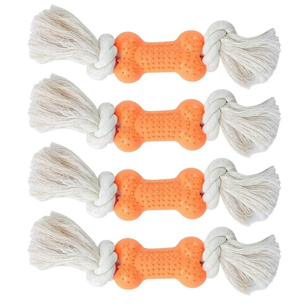 4x Paws & Claws Essential Interactive 8.5cm Rubber Bone Rope Pet Dog Toy Assort